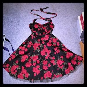 Red black rose dress with pockets!!!